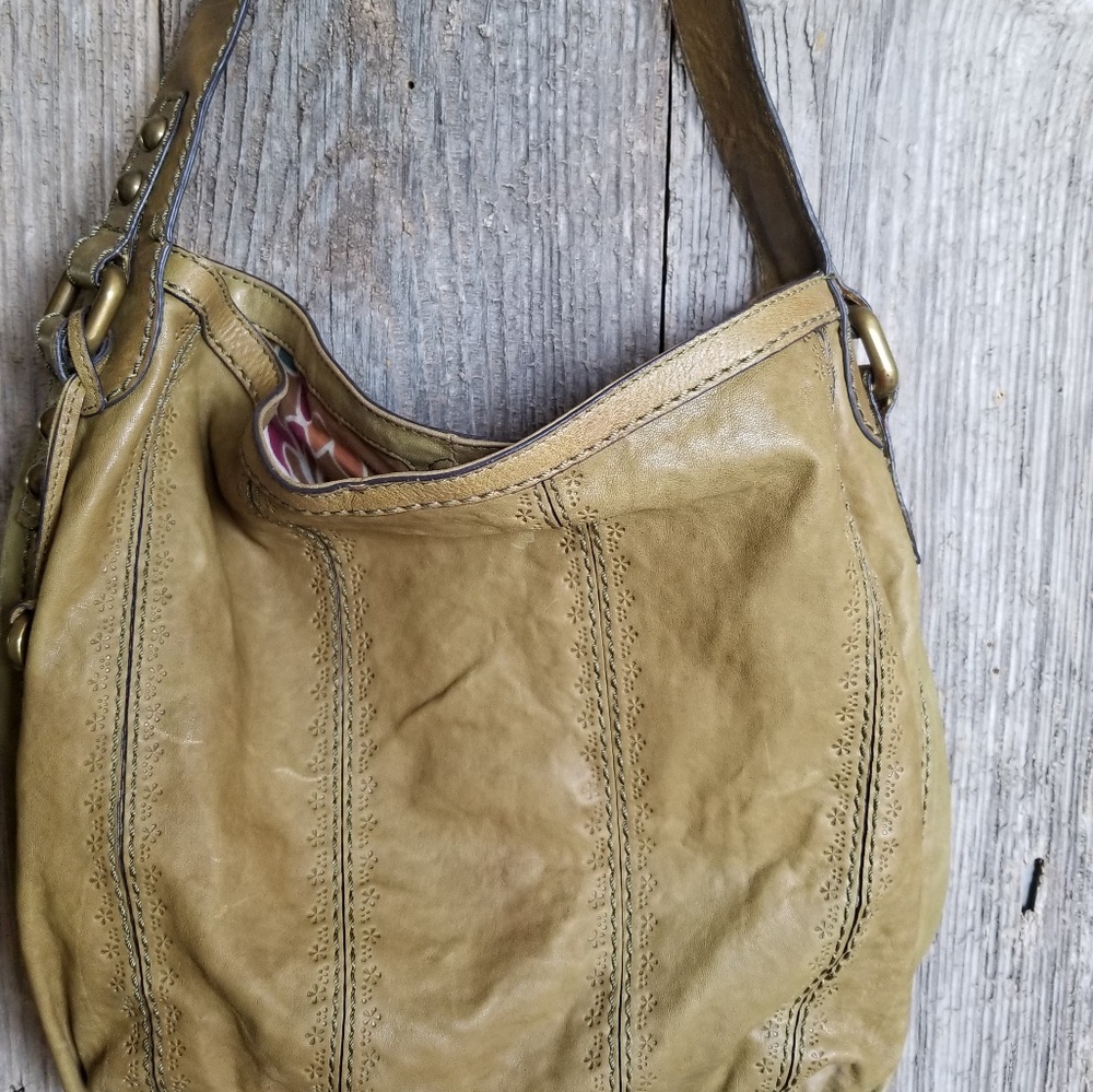 FOSSIL Olive green embossed leather tote
